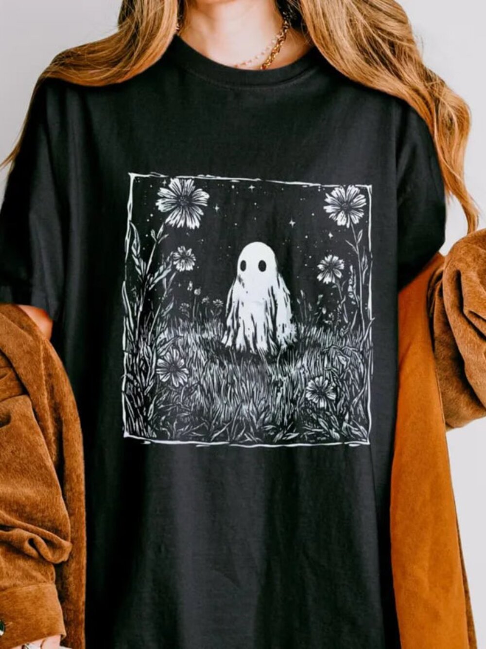 Graphic Ghost Shirt, Floral Ghost Tee, Gift For Halloween